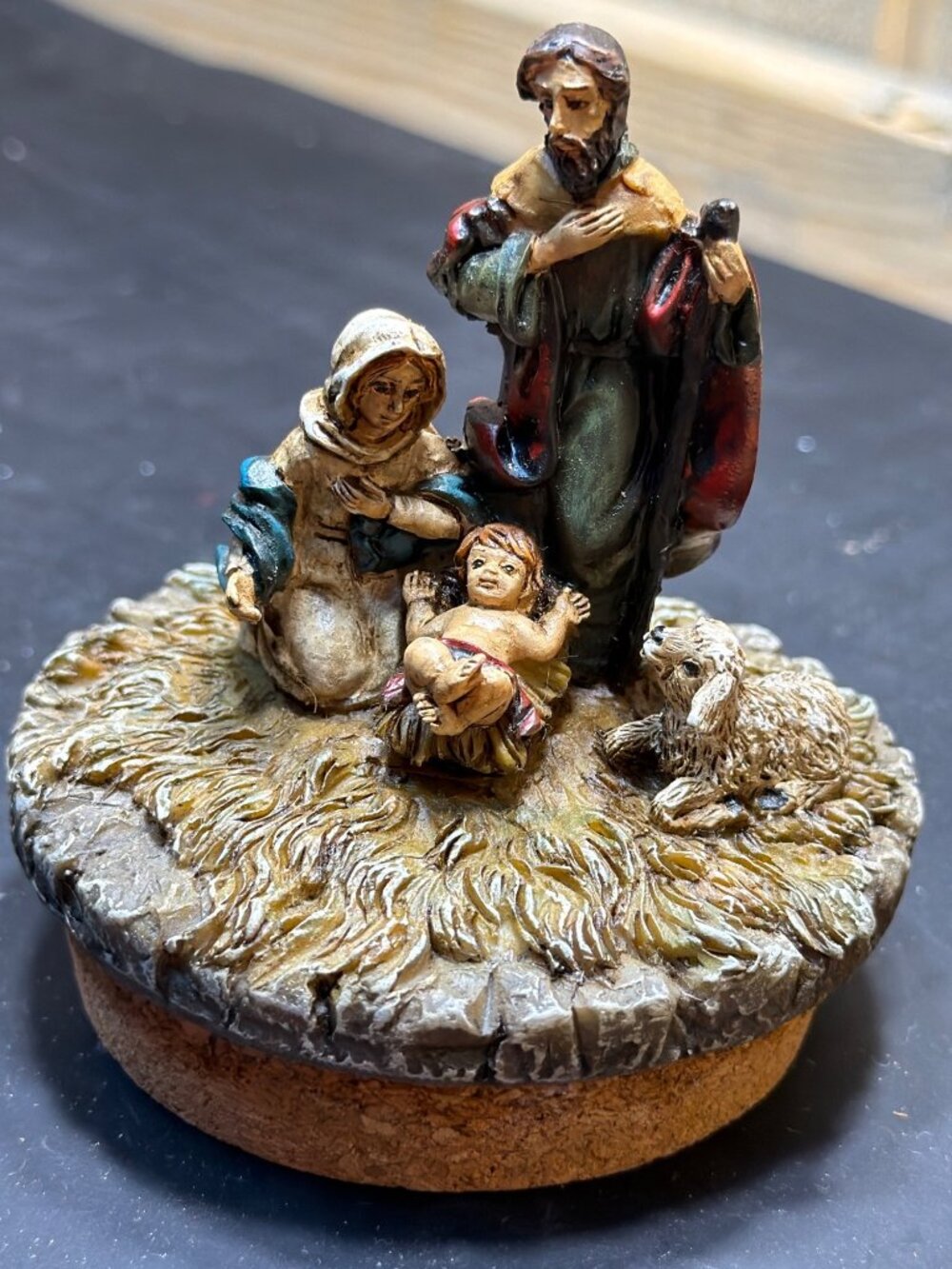 Nativity Holy Family Candle Jar Topper Cork Lid Mary Joseph Jesus Christmas